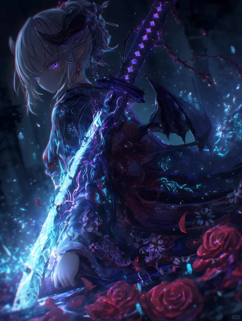 ảnh anime kiếm sĩ giữa màn đêm