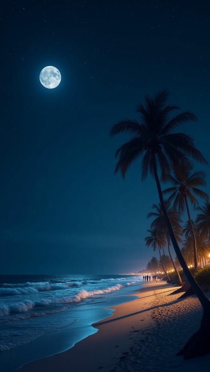 ảnh biển đêm lãng mạn bên bờ