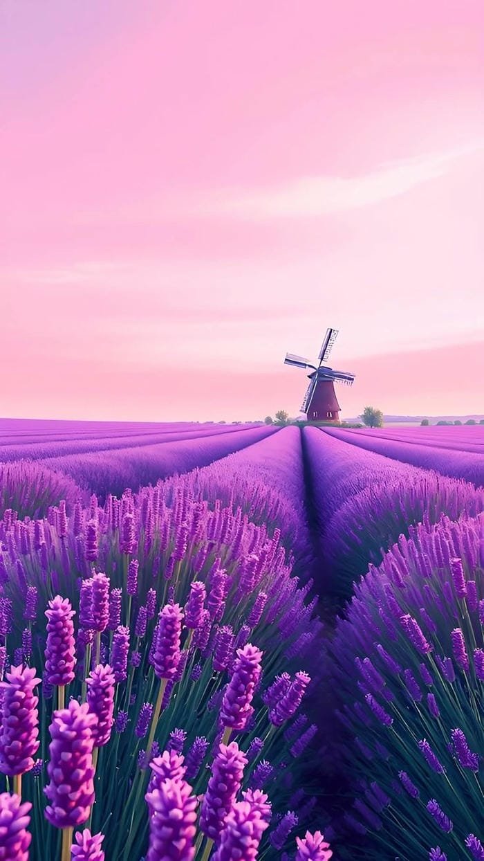 ảnh cánh đồng hoa lavender tím huyền ảo