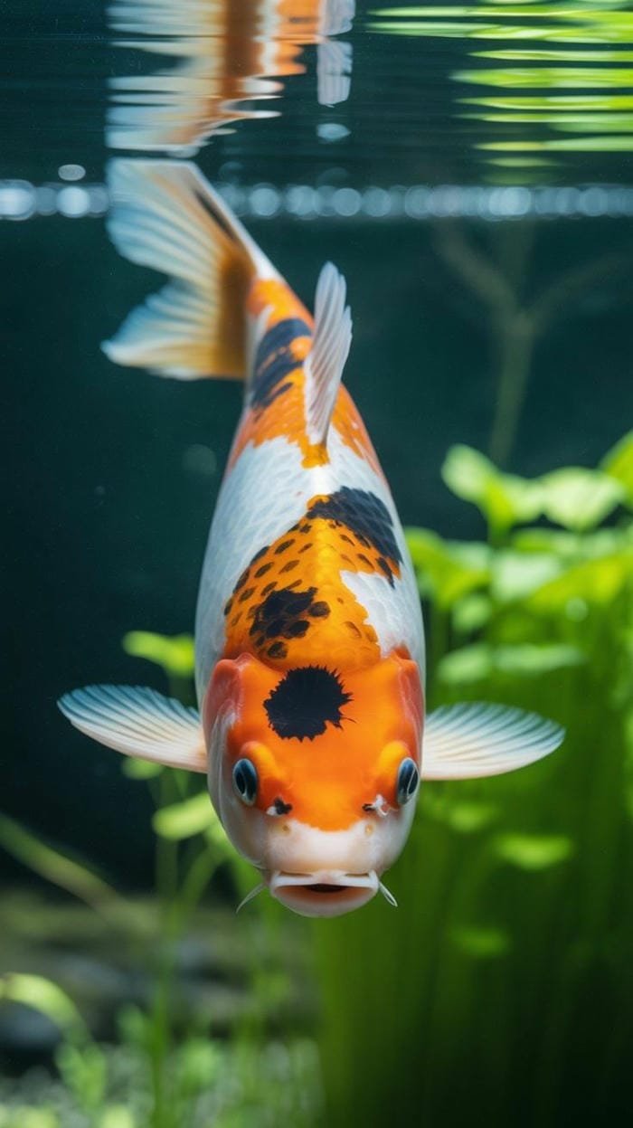 ảnh con cá koi bơi giữa đàn cá