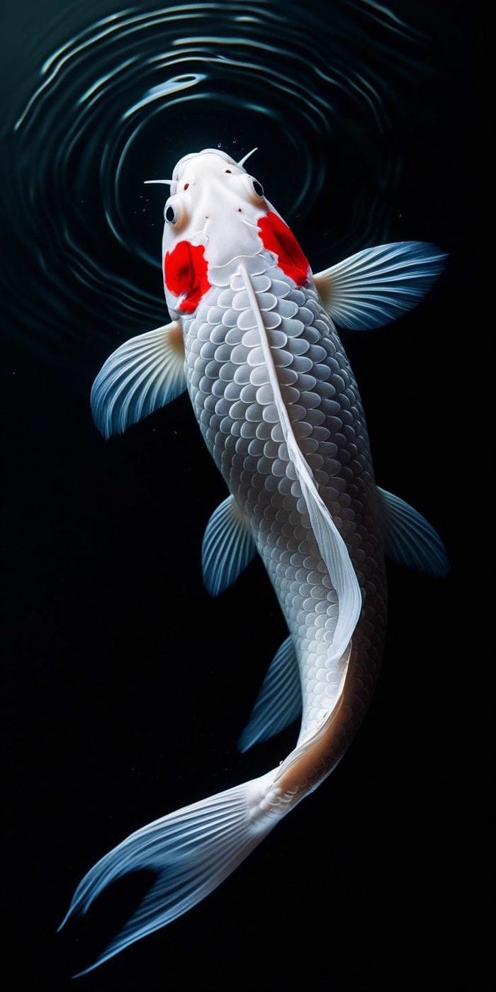 ảnh con cá koi đỏ trắng ấn tượng