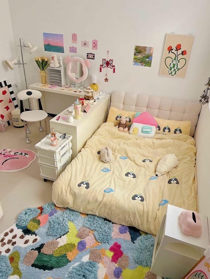 ảnh decor phòng ngủ tone hồng